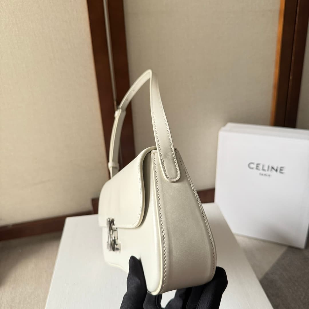 CELINE Shiny Calfskin Lola Bag in Blanc De Blanc High