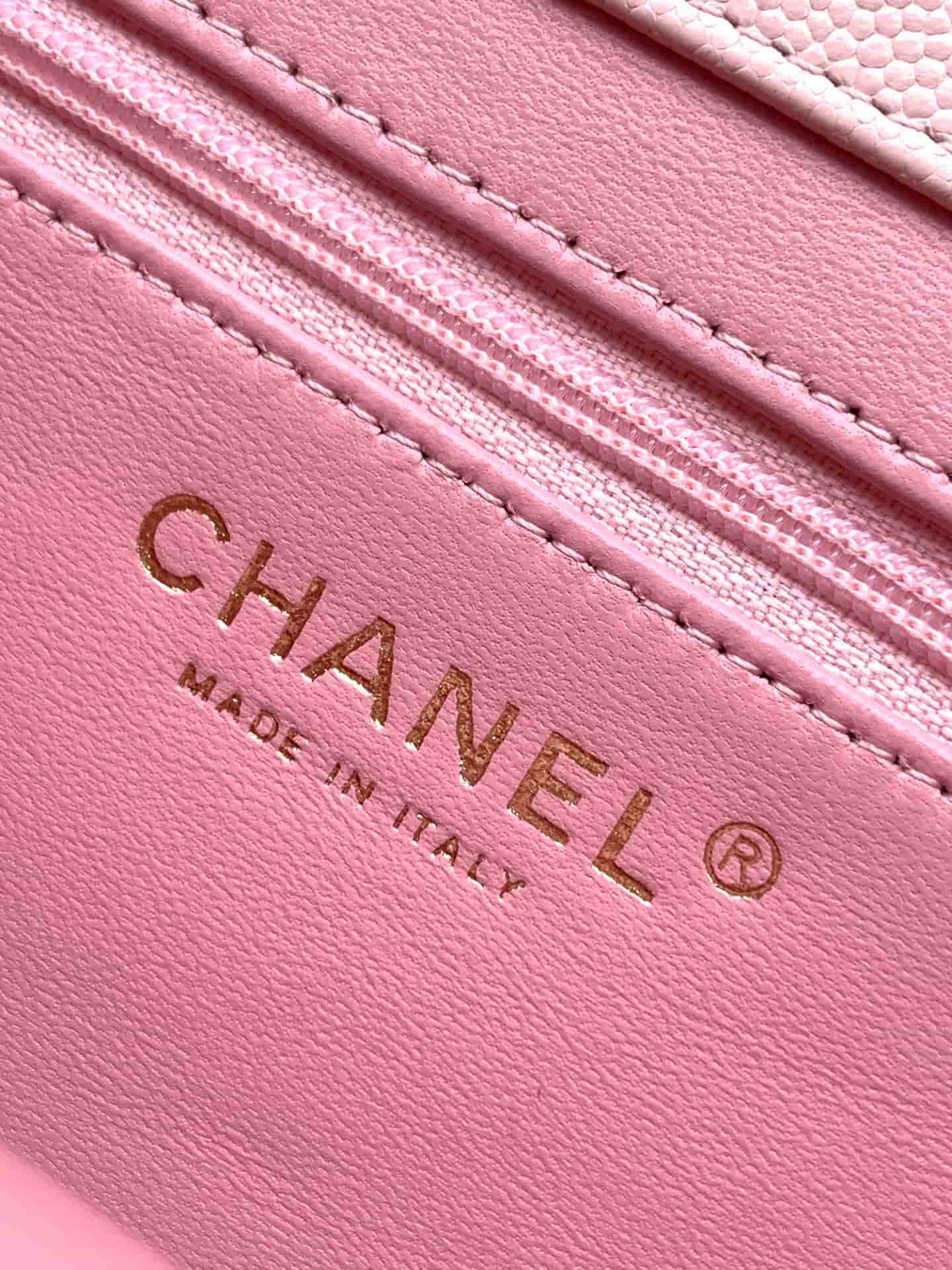 Chanel Clutch with Leather Strap Grained Shiny Calfskin & Gold-Tone Metal Pink  5809 High