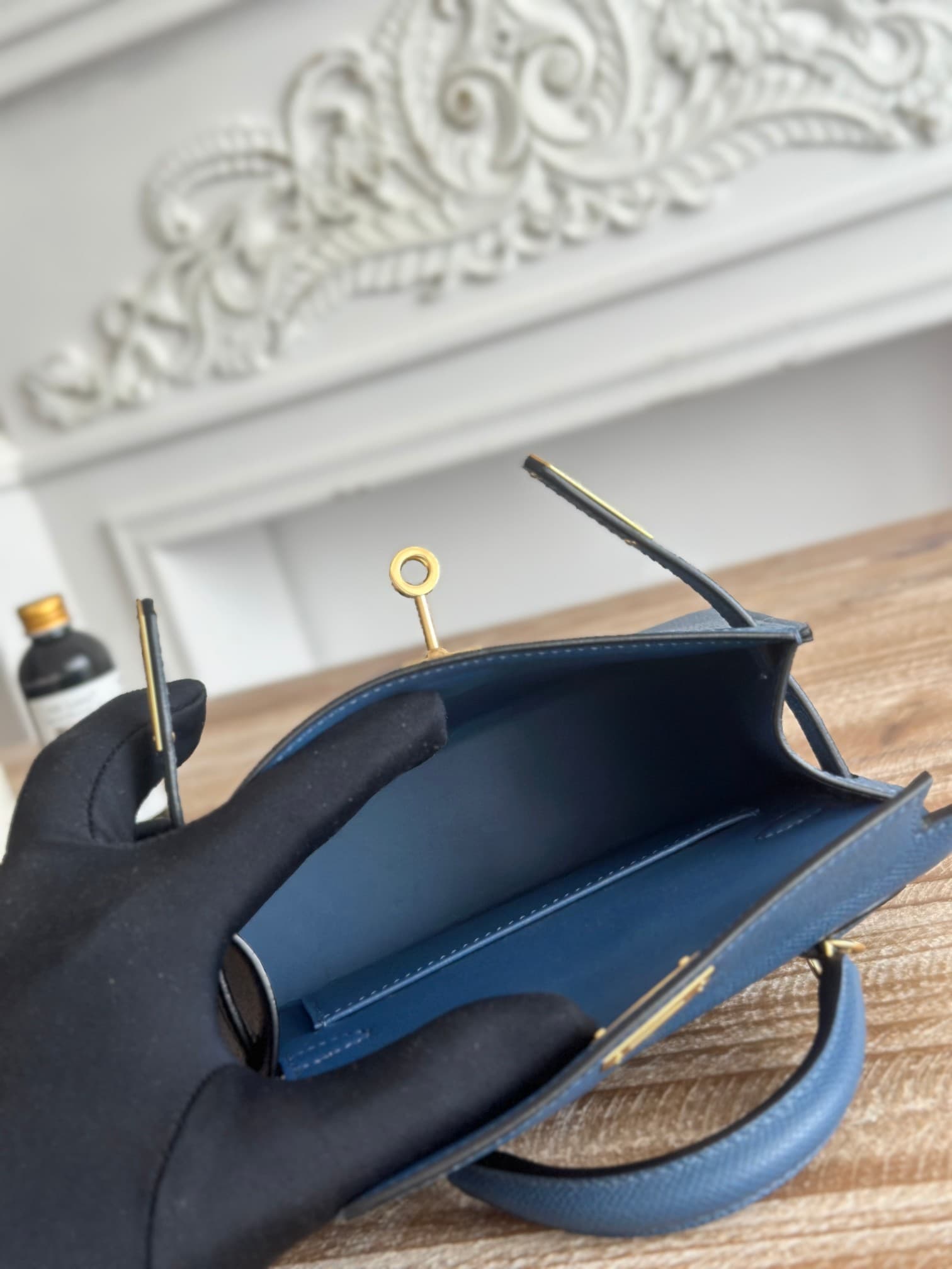 Hermes Kelly Mini II Bag Epsom Leather WAX Deep Bleu High