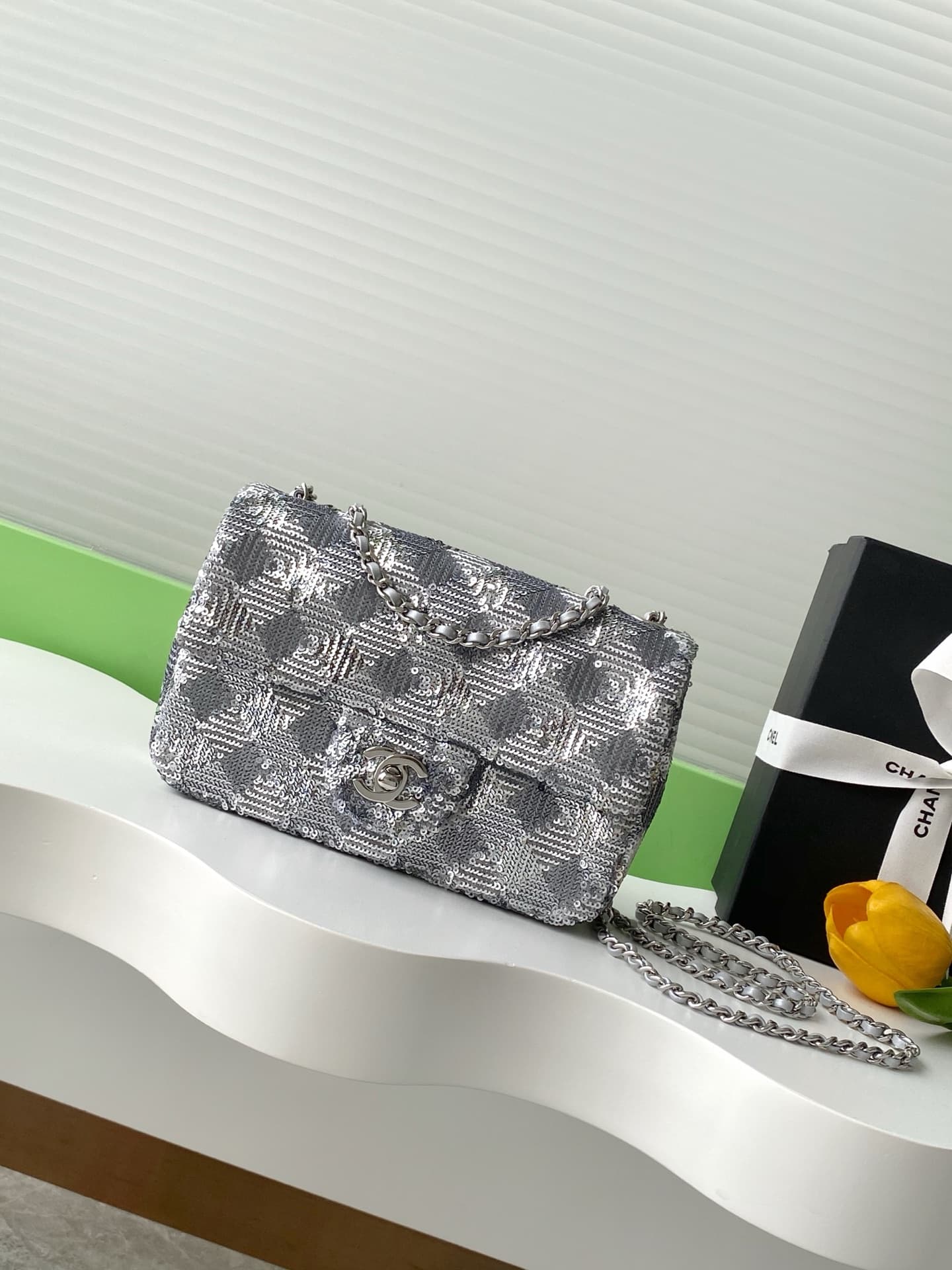 Chanel Flap Bag Sequins & Silver-Tone Metal AS4561  A