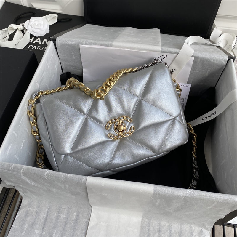 Chanel 19 Flap Bag Lambskin Silver High