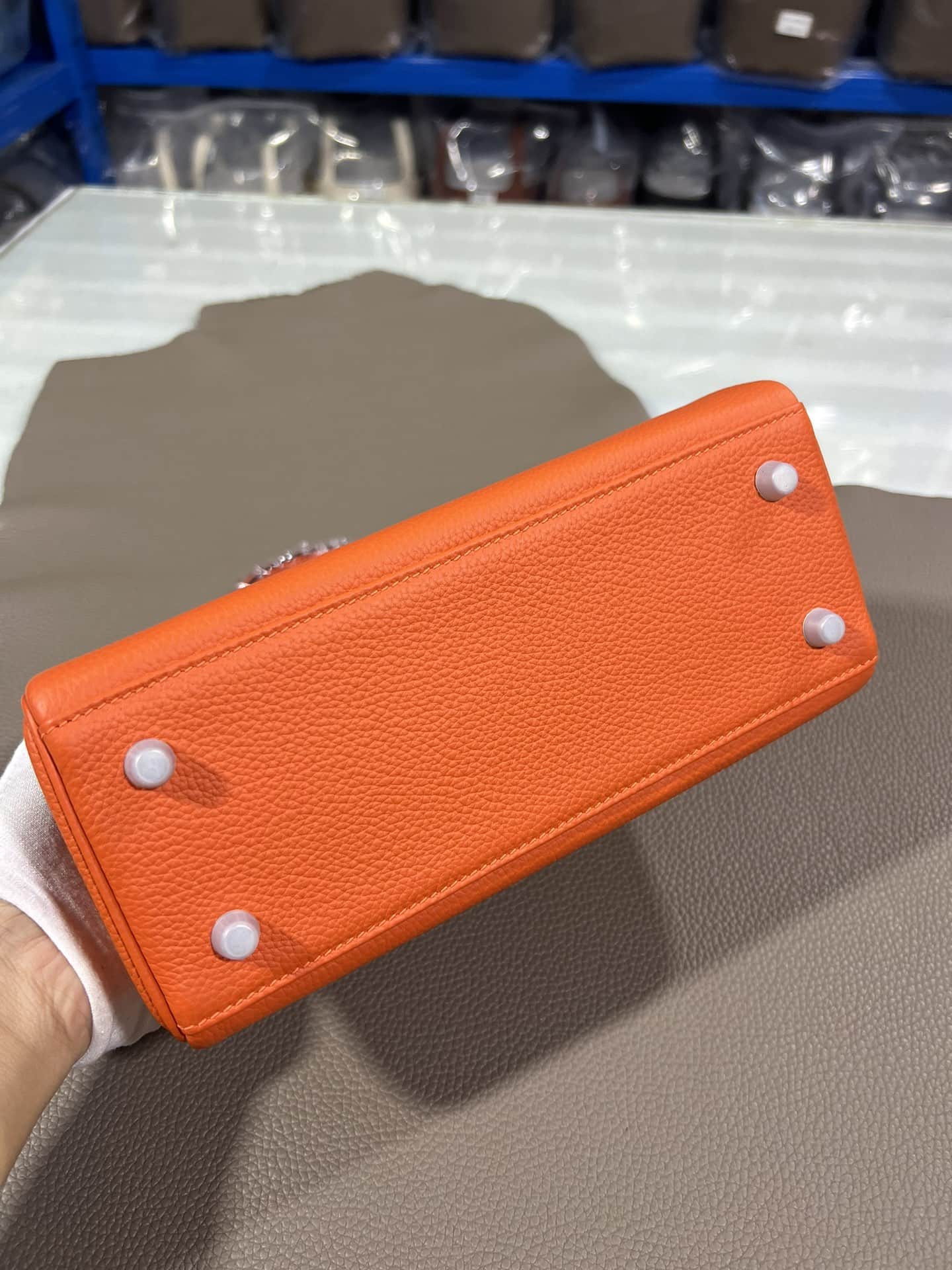Hermes Kelly 25/28/32cm Retourne Bag Togo Leather In Orange WAX High