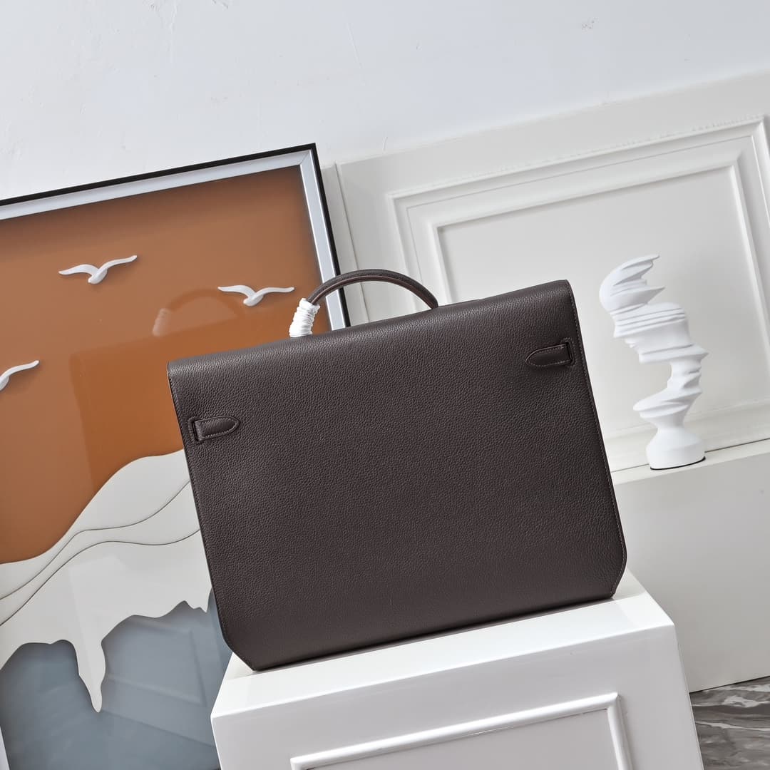 Hermes Kelly depeches Togo 36 briefcase In Coffee CalfskIn WAX High