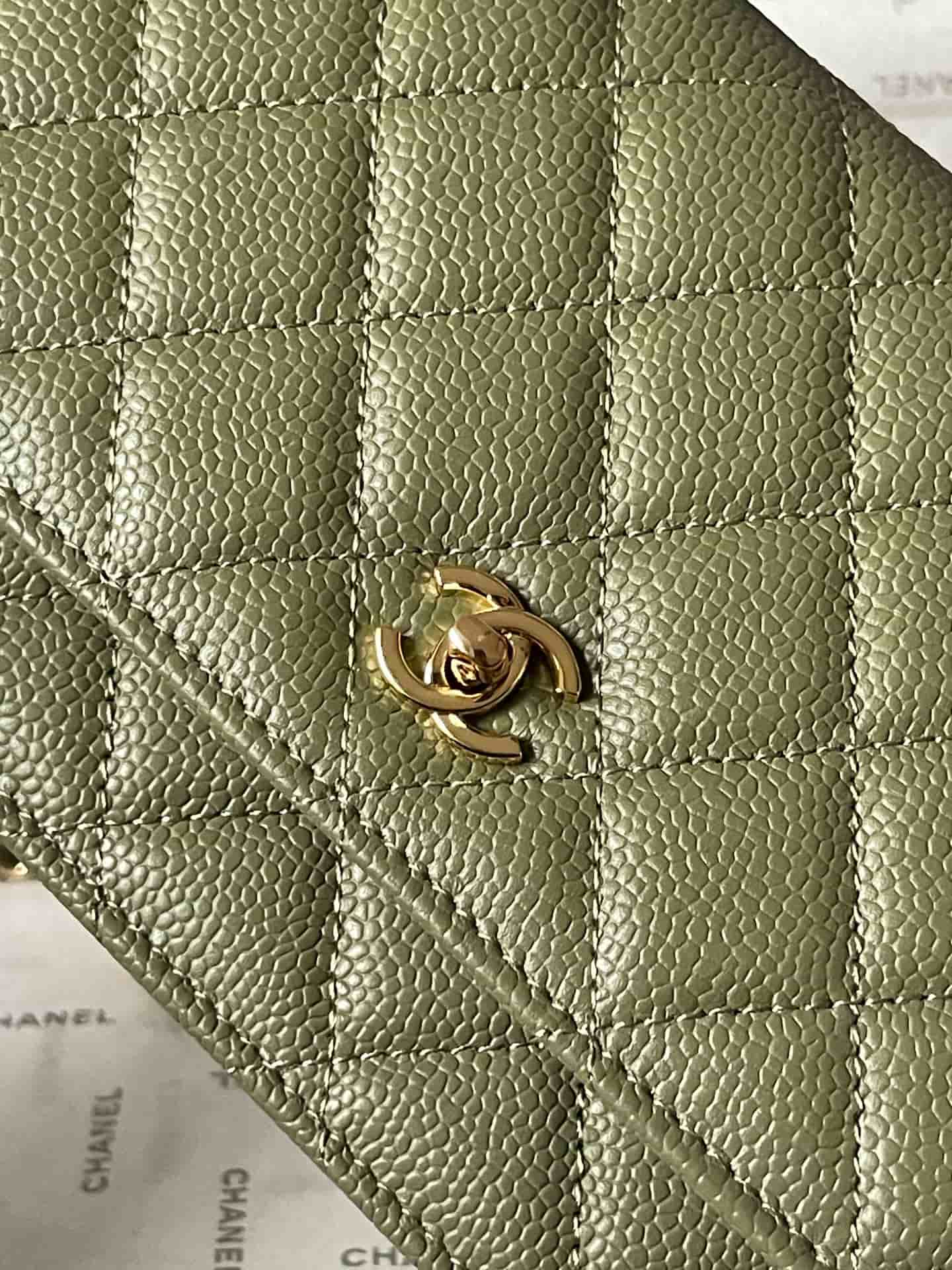 Chanel Classic Wallet on Chain Grained Shiny Calfskin & Gold-Tone Metal AP4241 Dark Green A