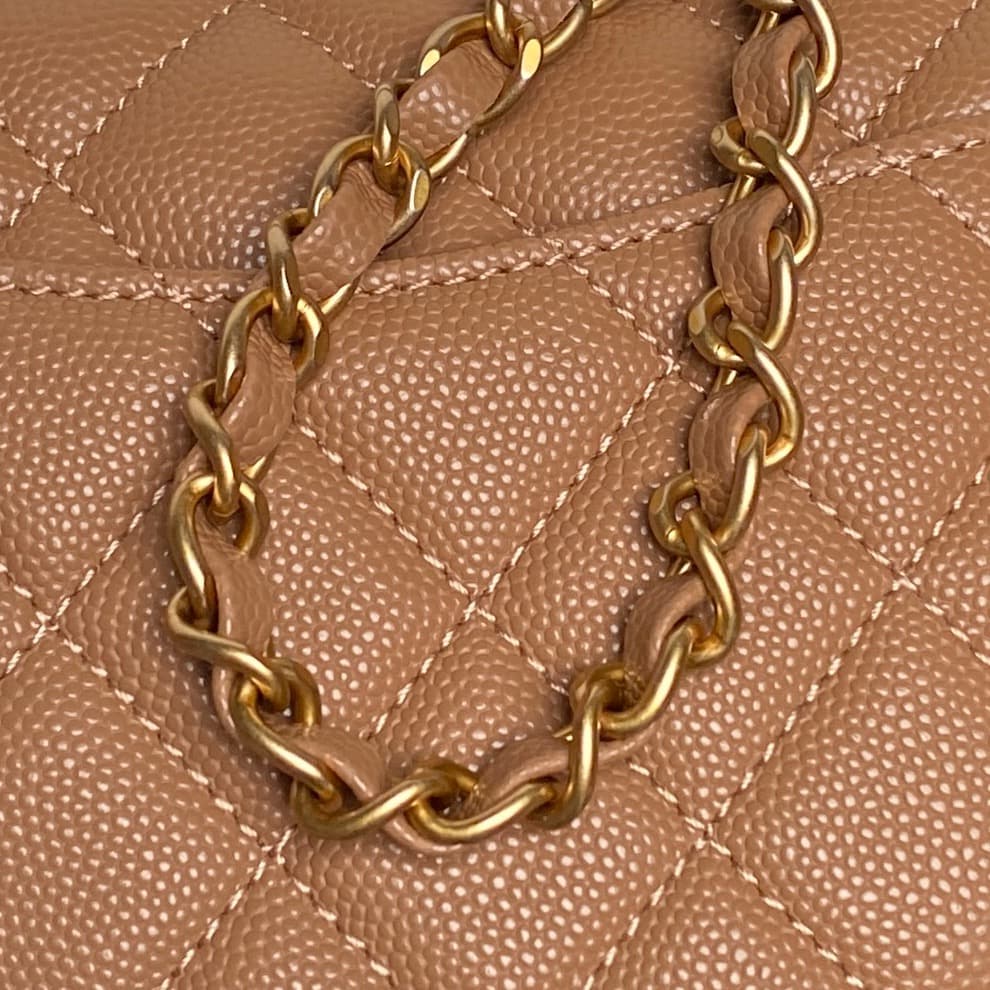 Chanel Mini Flap Bag with Top Handle Grained Shiny Calfskin & Gold-Tone Metal Caramel AS5701 A