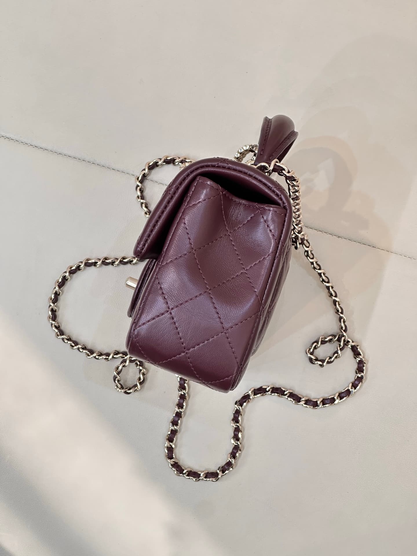 Chanel Mini Classic Handbag Lambskin Strass & Gold-Tone Metal AS2431 Burgundy TOP