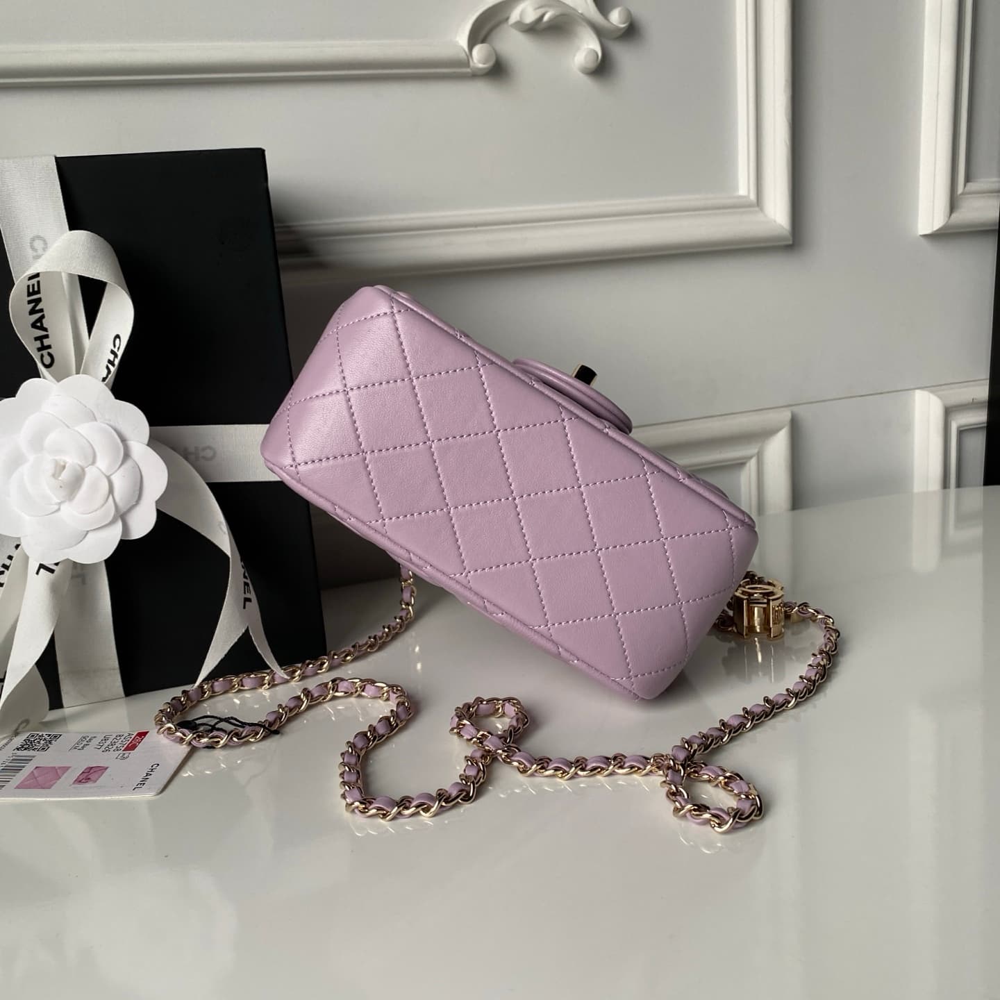 Chanel Mini Classic Flap Bag Lambskin & Gold-Tone Metal AS5758 Light Purple High
