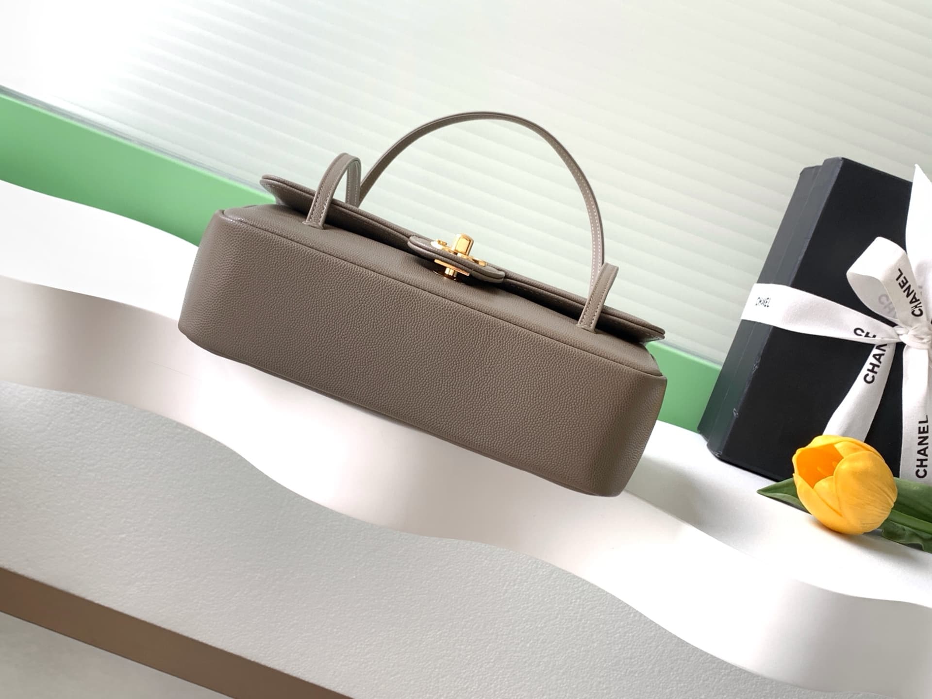 Chanel Small Flap Bag Grained Shiny Calfskin & Gold-Tone Metal AS6130 brown High