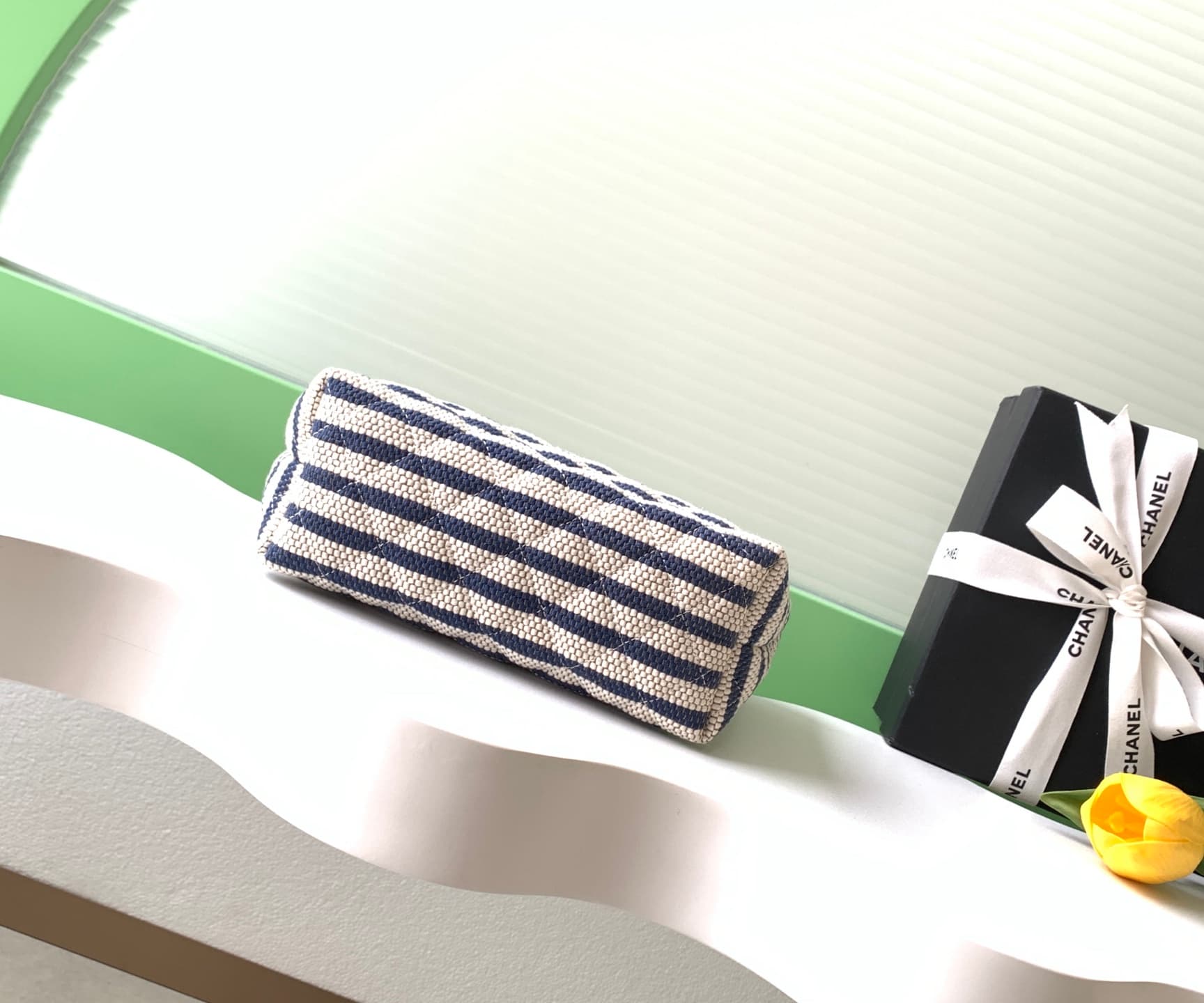 Chanel Zipped Case Printed Fabric & Gold-Tone Metal Blue & White AS4989 A