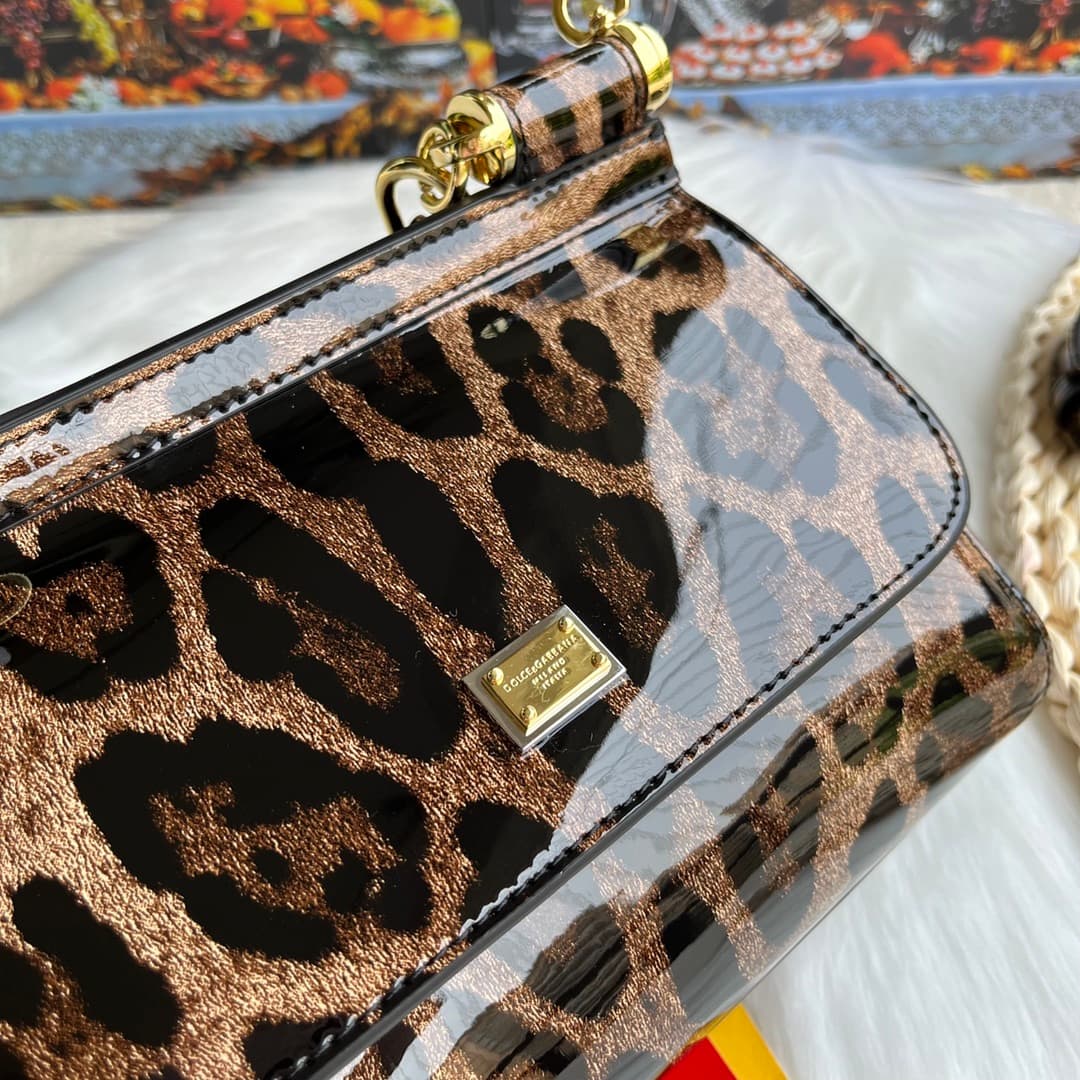 Dolce & Gabbana Small Sicily handbag in leopard-print polished calfskin High
