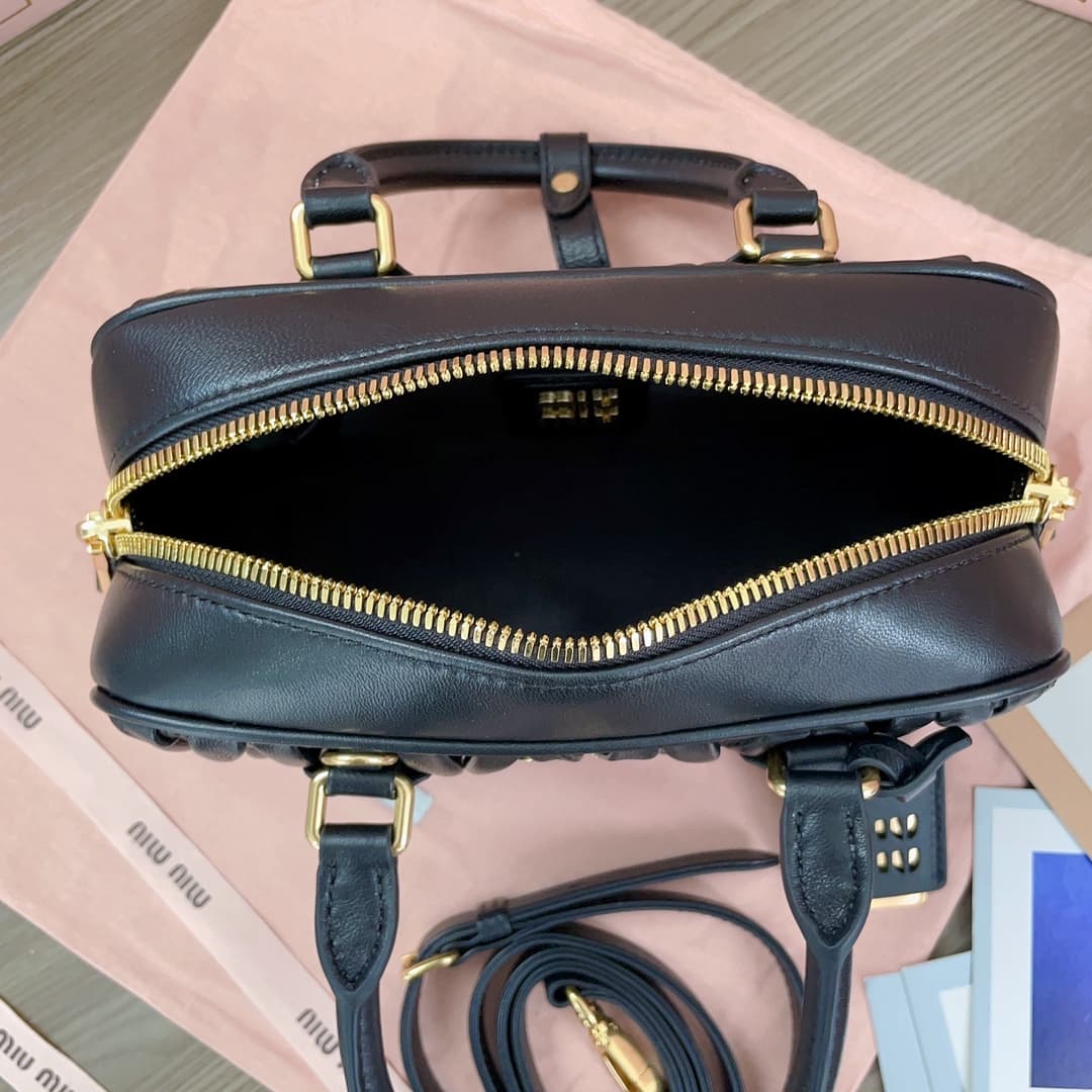 Miu Miu Arcadie matelassé nappa leather bag 5BB142 Black High