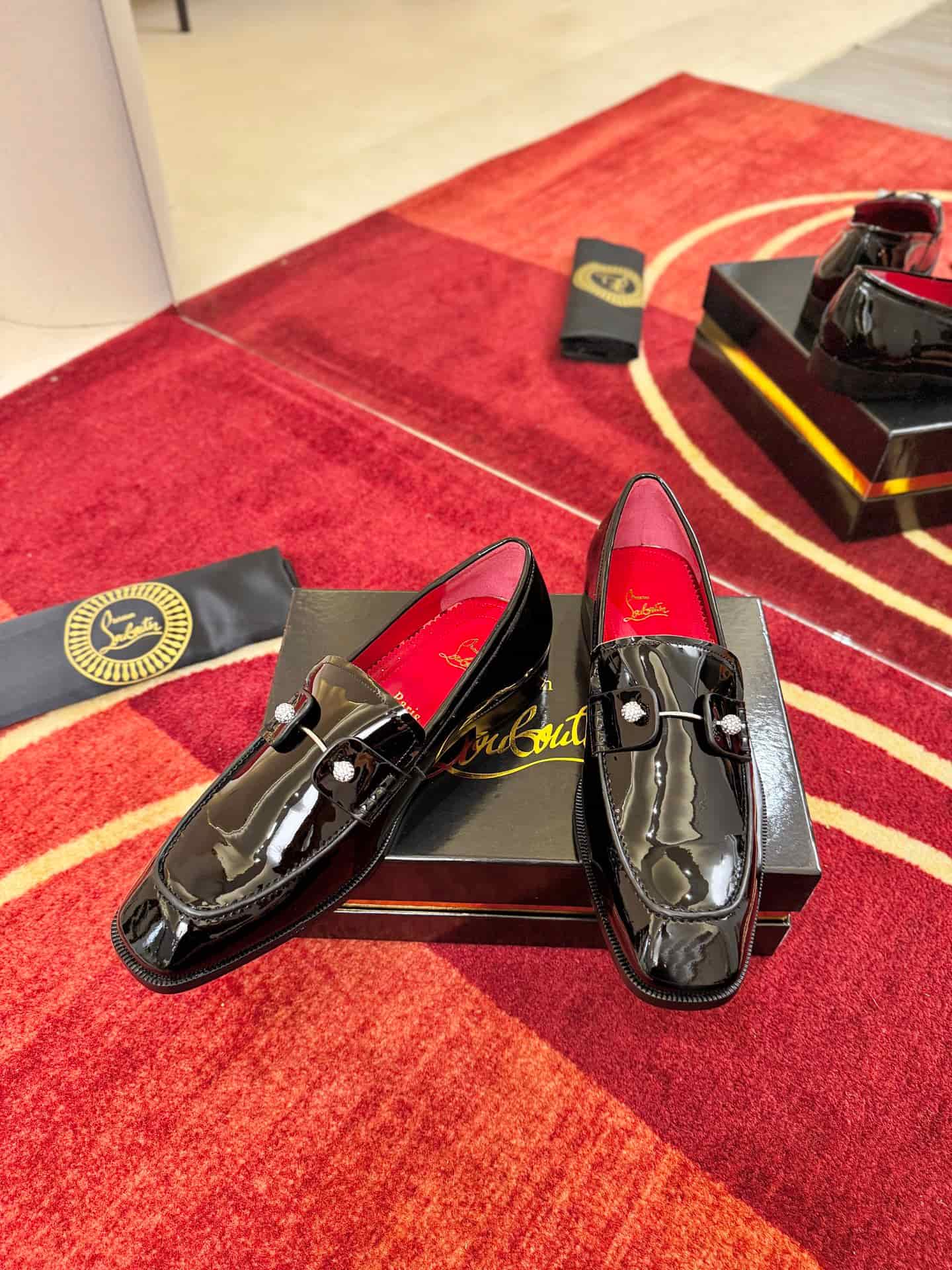 Christian Louboutin Chambelimoc Night Strass Patent Calf Leather Black Men Loafers