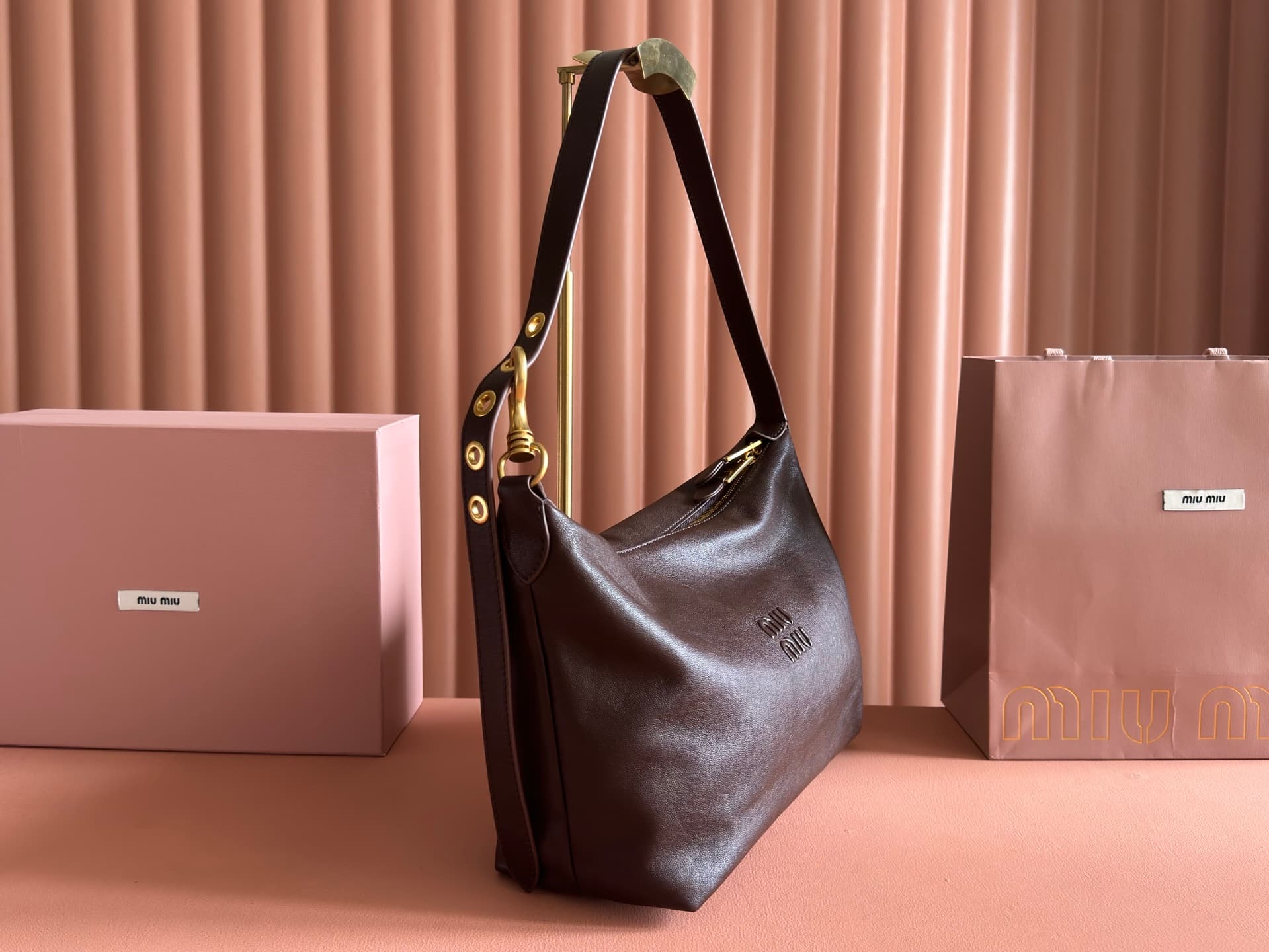 Miu Miu Spirit nappa leather bag Dark Brown 5BC217 High