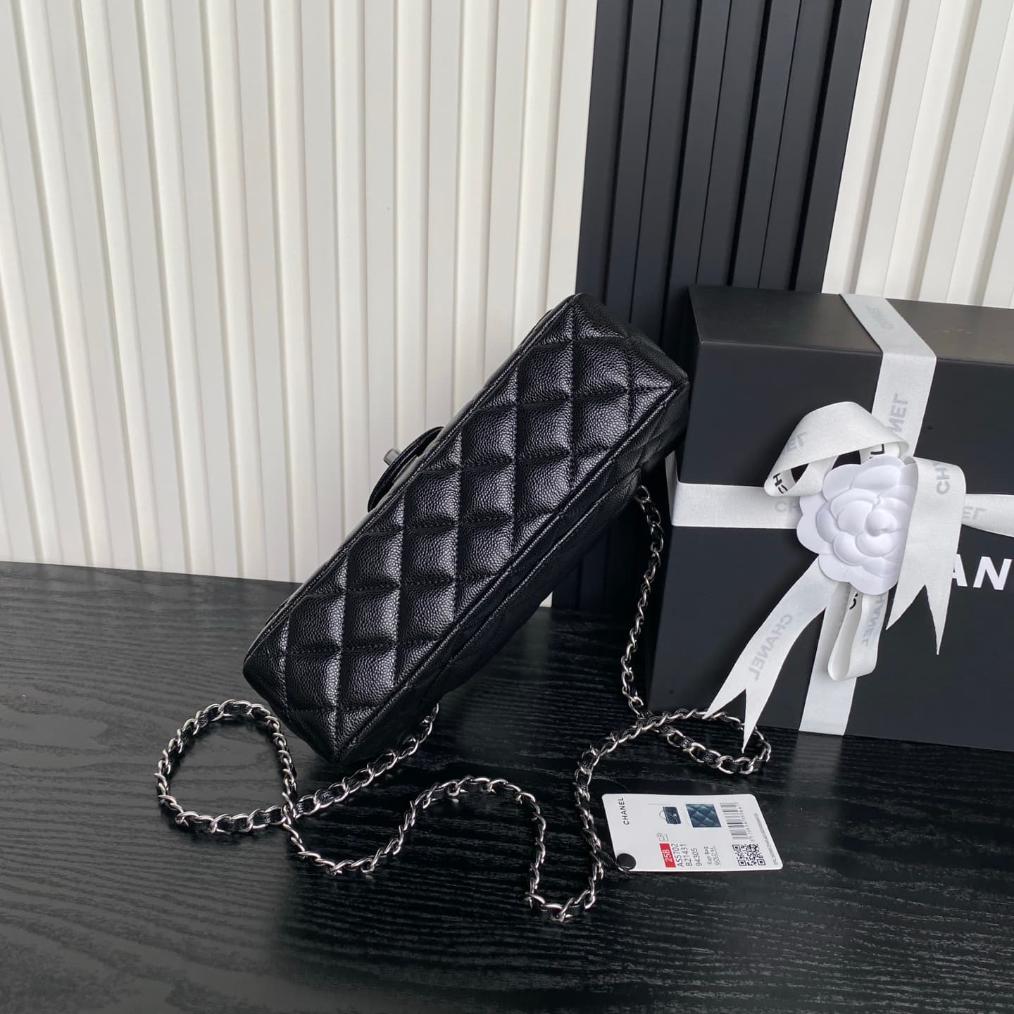 Chanel Small Flap Bag with Top Handle Grained Shiny Calfskin & Silver-Tone Metal Black AS5702 A