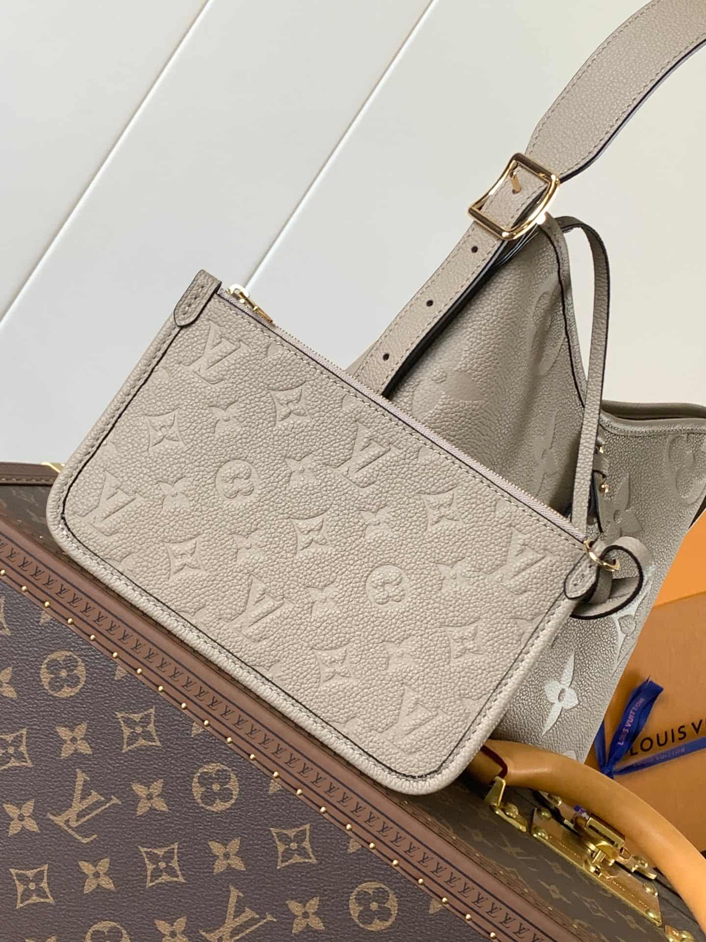Louis Vuitton CarryAll PM Tourterelle Gray Monogram Empreinte Embossed Leather M46277 High