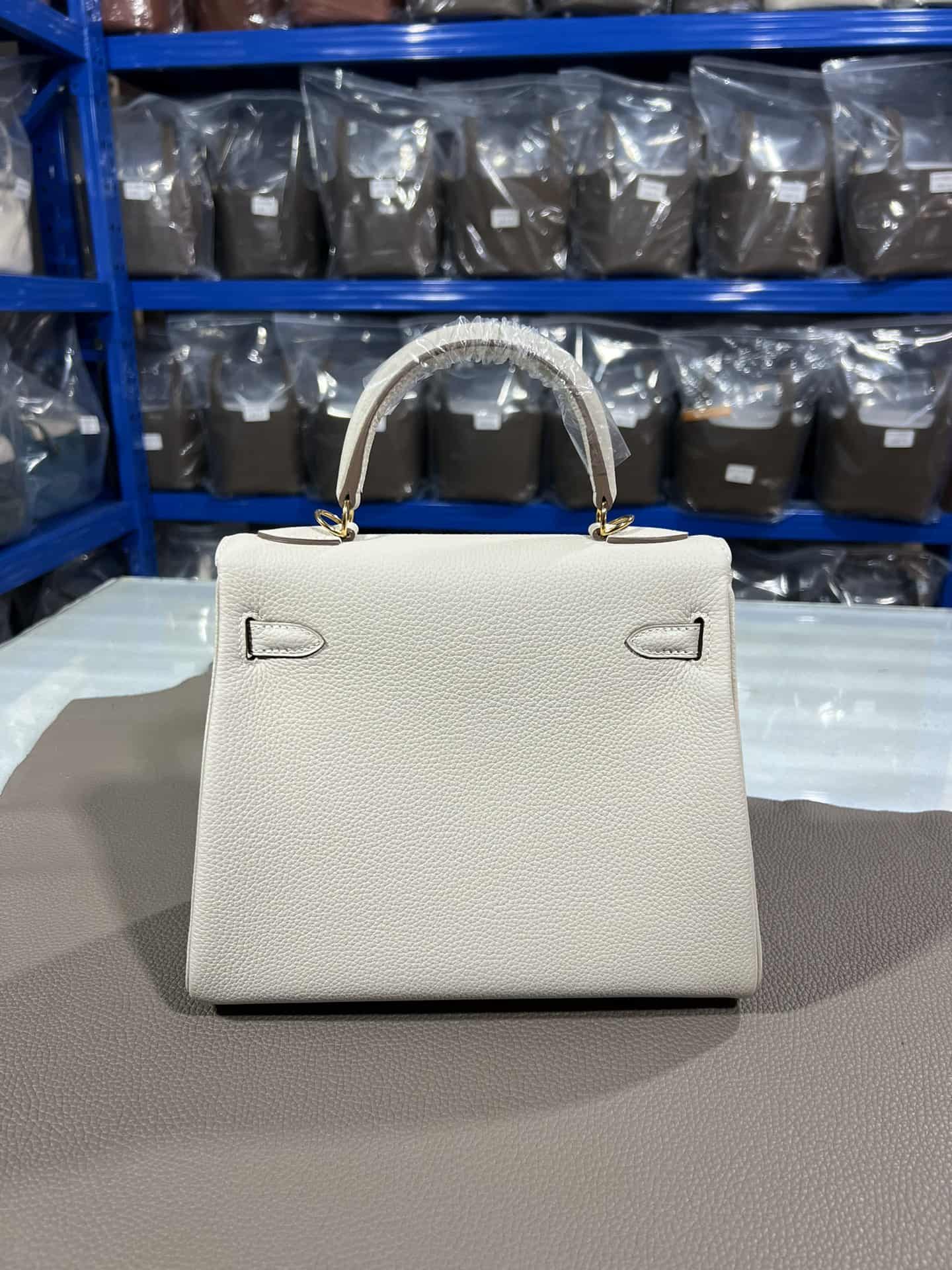 Hermes Kelly 25/28/32cm Retourne Bag Togo Leather In Craie WAX High