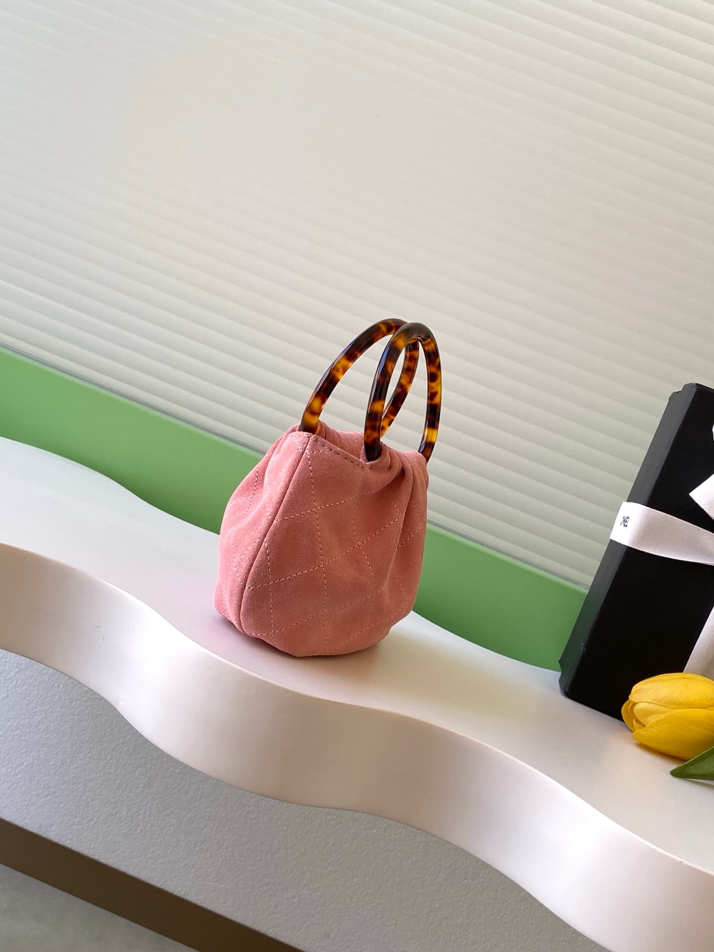 Chanel Mini Hobo Bag Suede Calfskin Turtoise-Shell Effect Plexi & Gold-Tone Metal Pink AS4981 High
