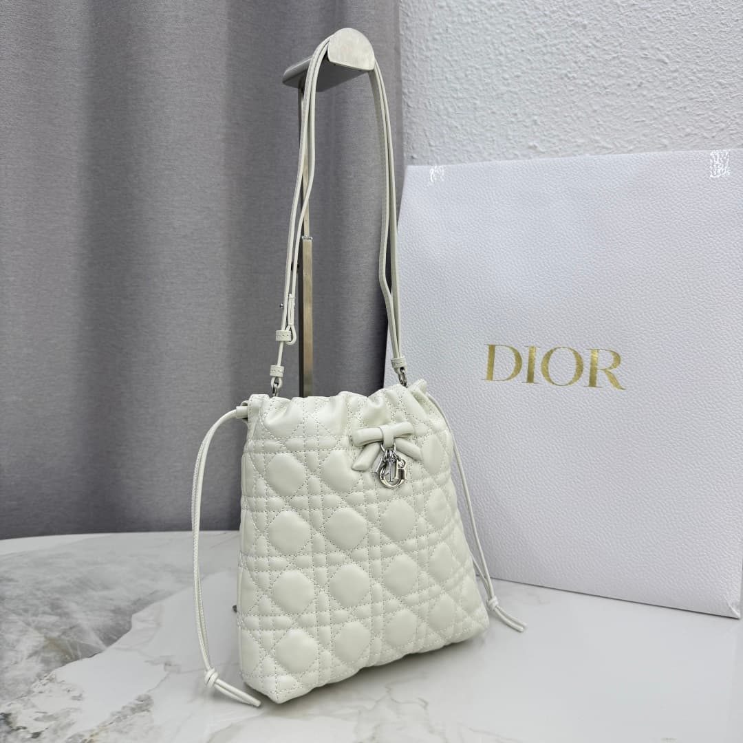 Adiorable Mini Bucket Bag White Cannage Lambskin High