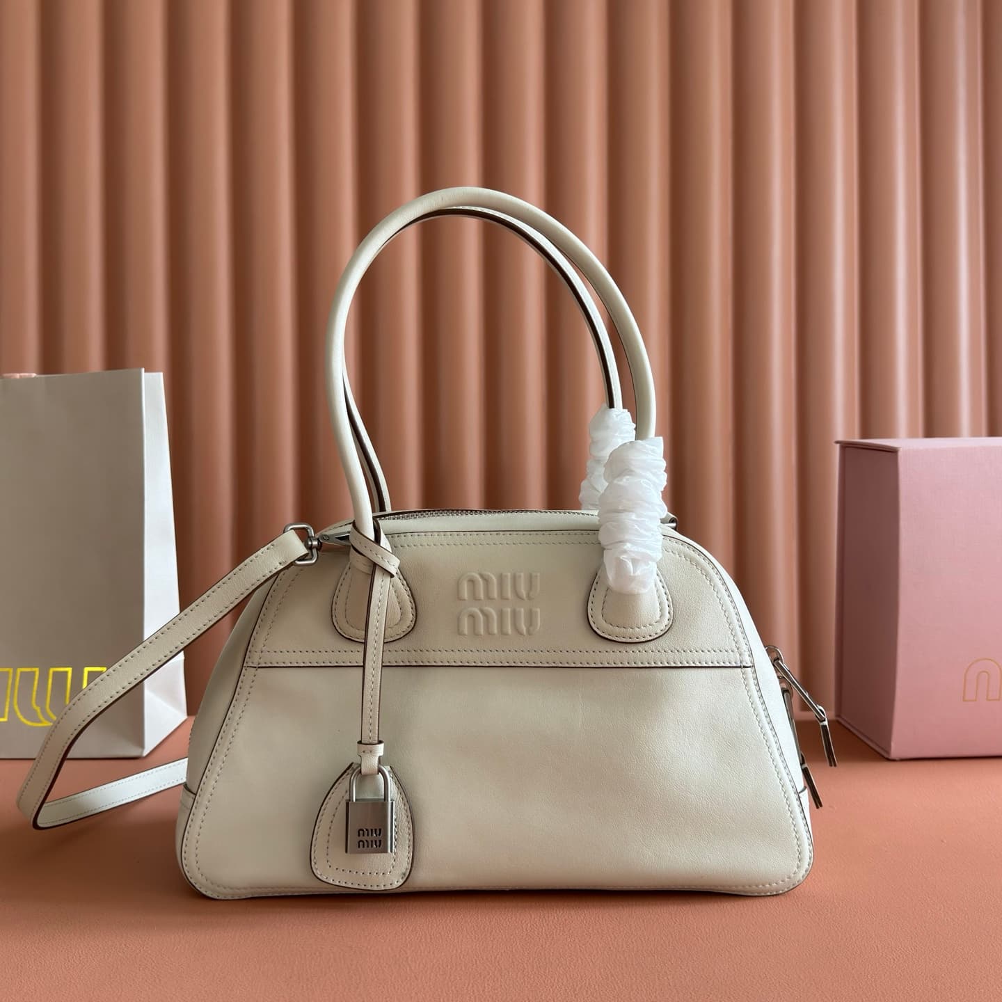 Miu Miu Vivant nappa leather bag Chalk White 5bb199 TOP