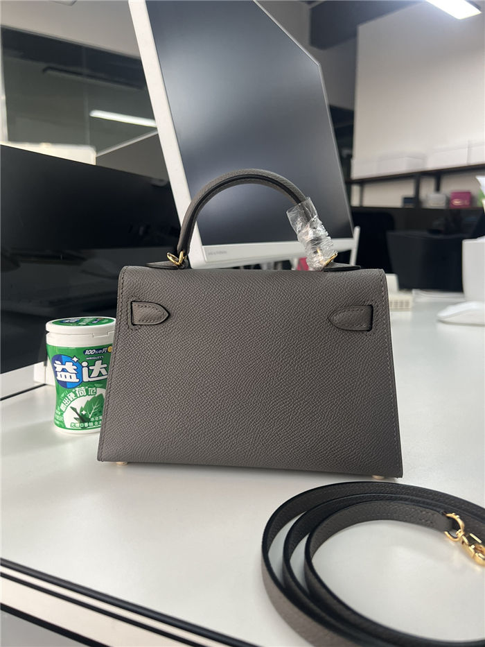 Hermes Kelly Mini II Bag Epsom Leather WAX Silver/Gold Metal Etain High