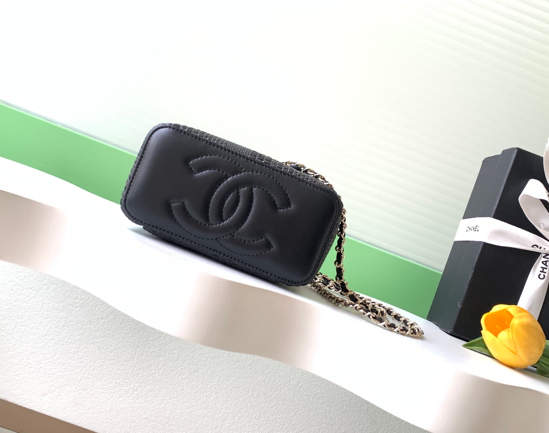 Chanel Classic Long Vanity with Chain Braided Raffia & Gold-Tone Metal Black AP1341 High