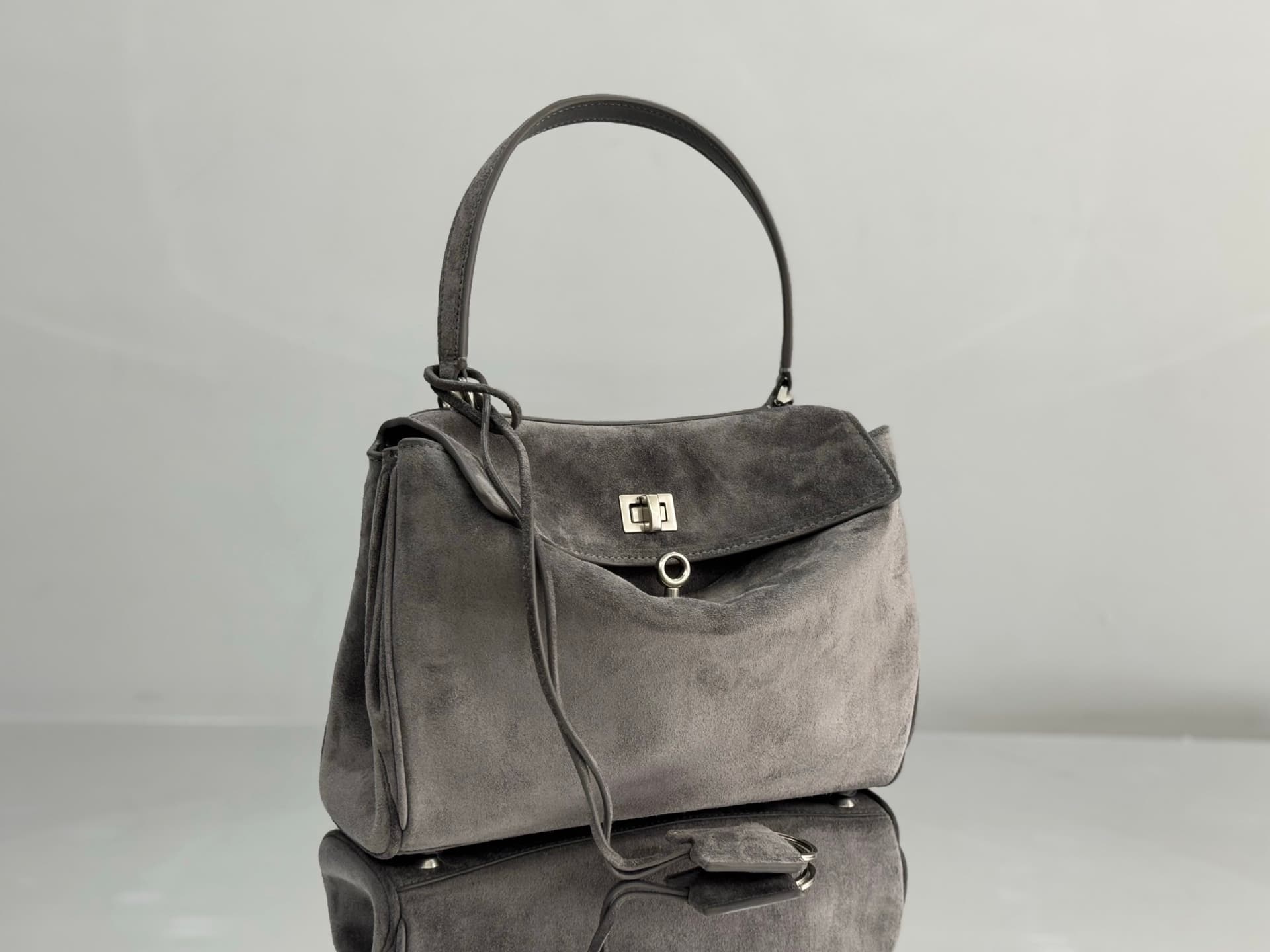 Balenciaga Rodeo Small Bag in Grey Waxed Suede Calfskin With Silver-Tone Metal TOP