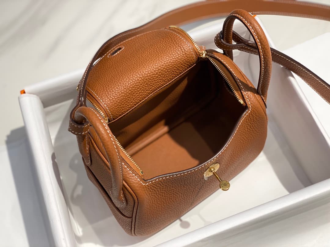 Hermes Lindy Mini Bag Calfskin Leather In Gold High