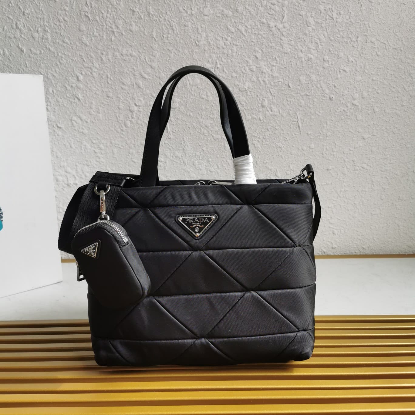 Prada Black padded Re-Nylon tote bag 1BG380 High