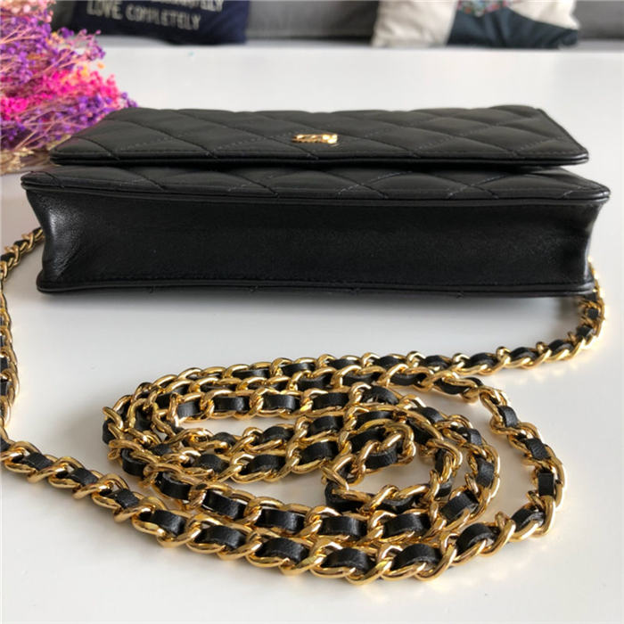 Classic Wallet on Chain A33814 Lambskin Black Silver Metal B