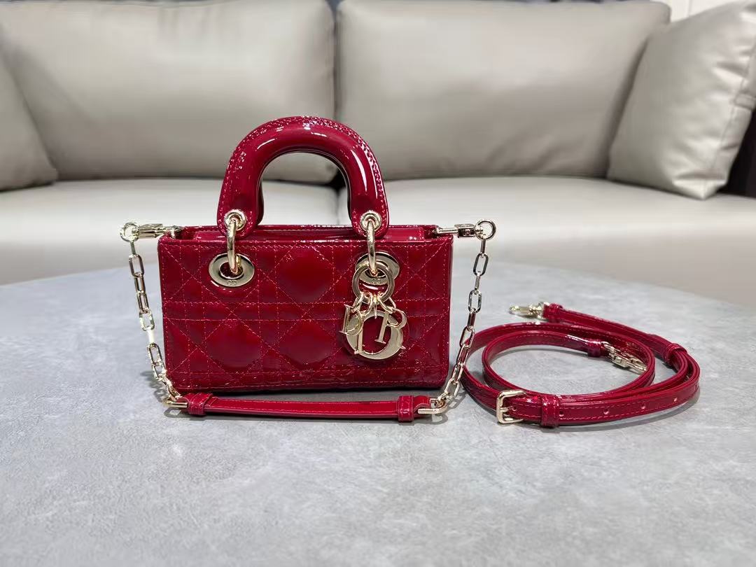 LADY D-JOY BAG MICRO Patent Cannage Calfskin Red High