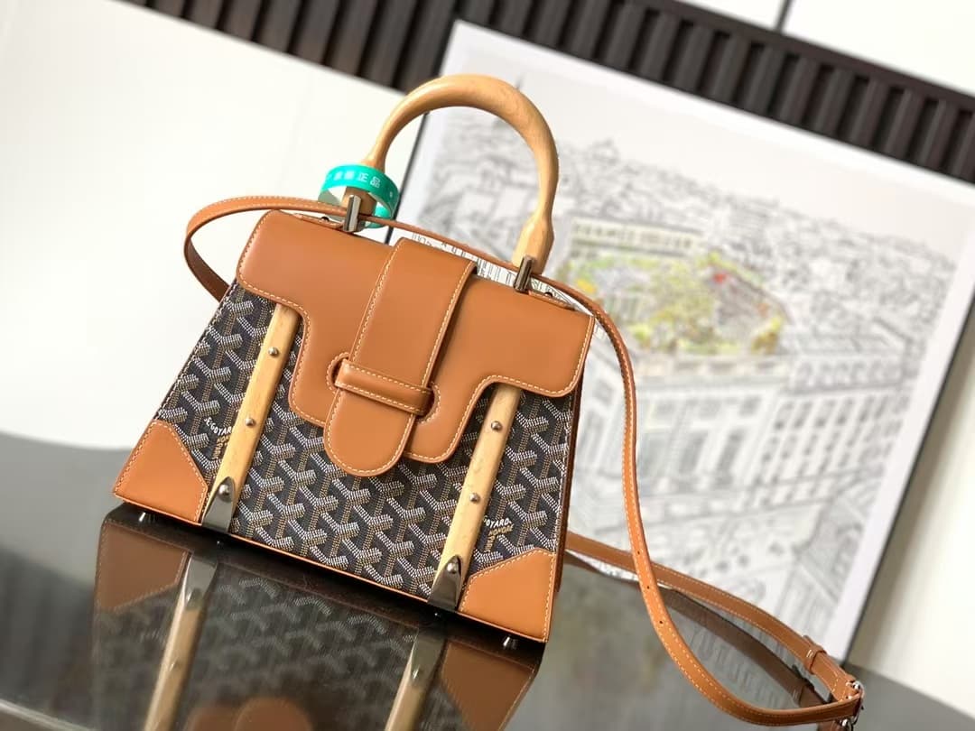 Saïgon PM Bag Goyardine Canvas & Clamecy Cowhide Black & Tan High