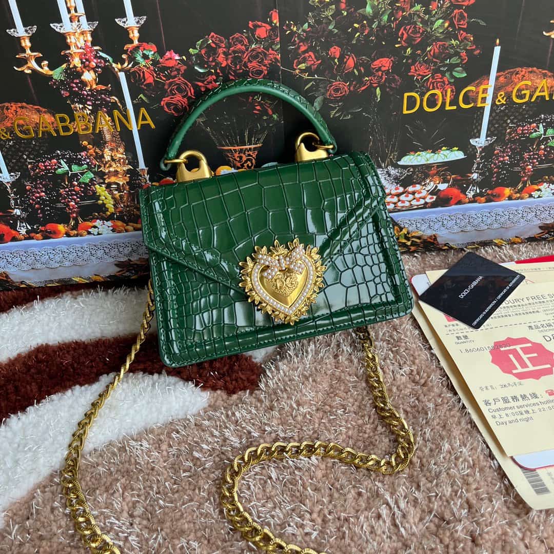 Dolce & Gabbana Small Devotion bag in crocodile-effect calfskin Green High