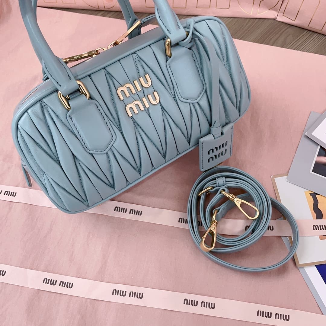 Miu Miu Arcadie matelassé nappa leather bag 5BB142 Blue High