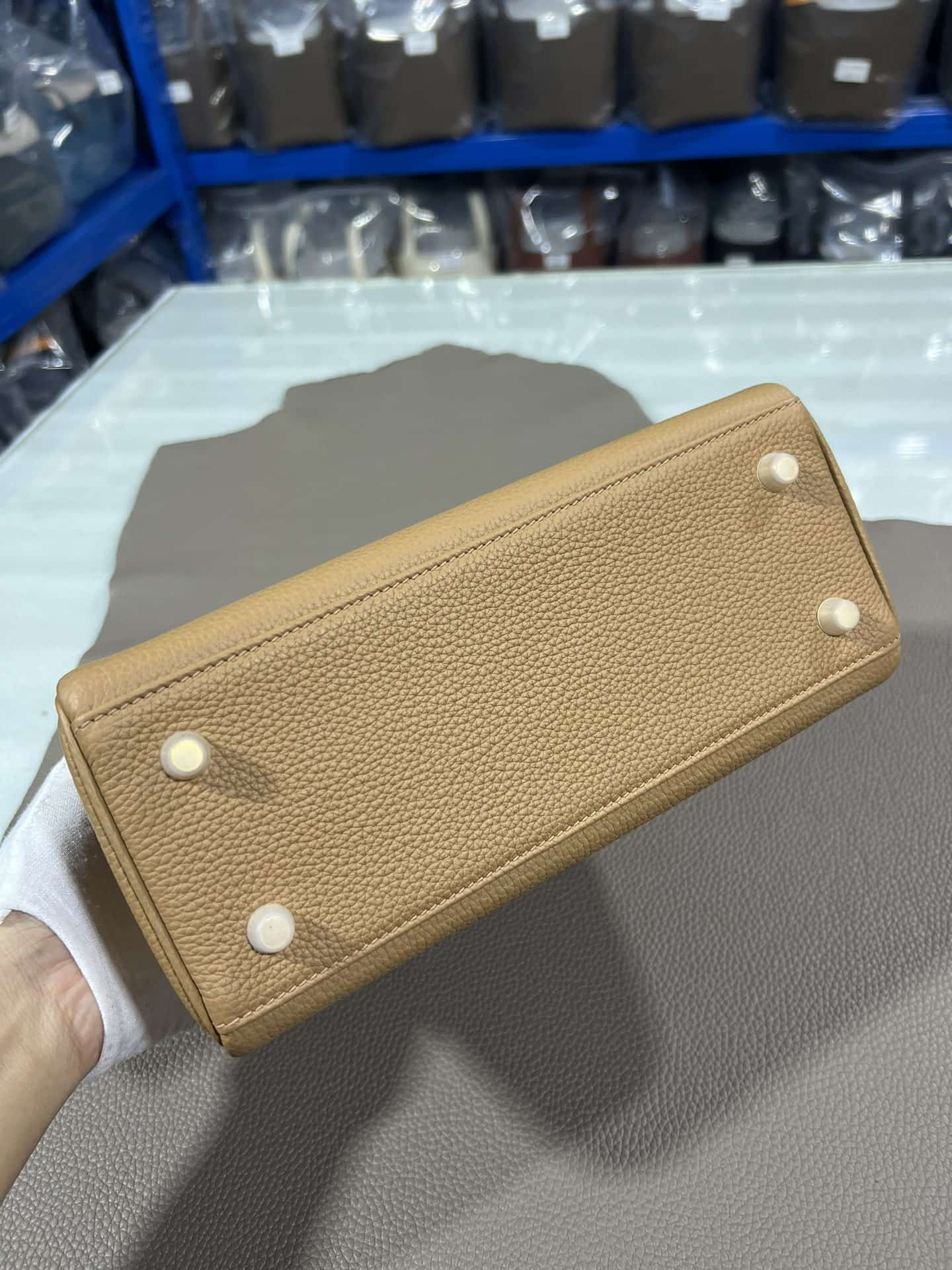 Hermes Kelly 25/28/32cm Retourne Bag Togo Leather In Beige de Weimar WAX High