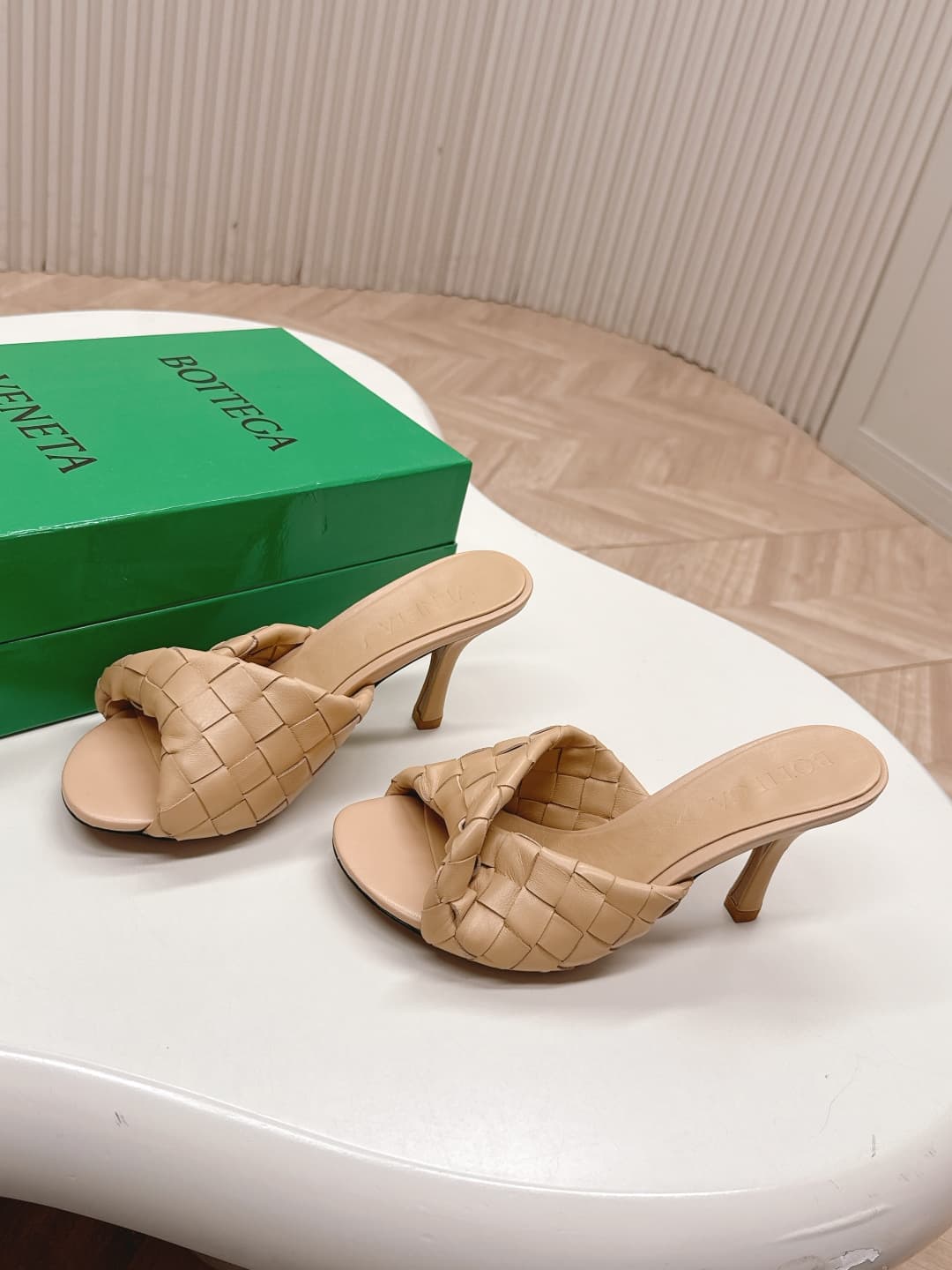 BOTTEGA VENETA Intrecciato Weave Leather Slides High Women