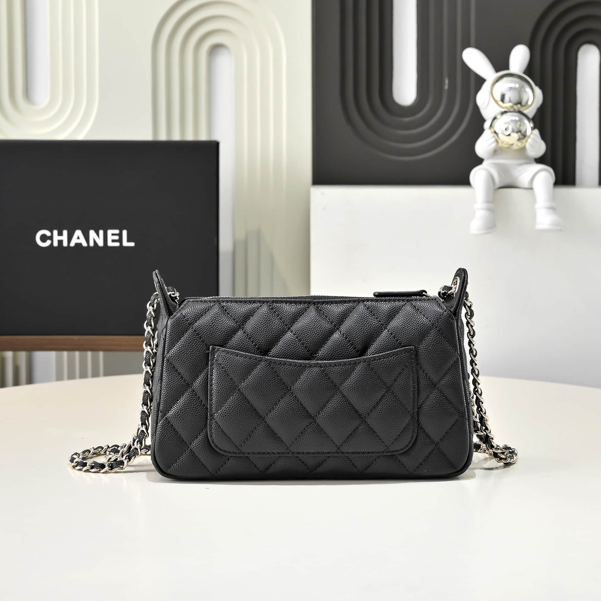 Chanel Chain Wallet Grained Shiny Calfskin & Gold-Tone Metal AS4704 Black A