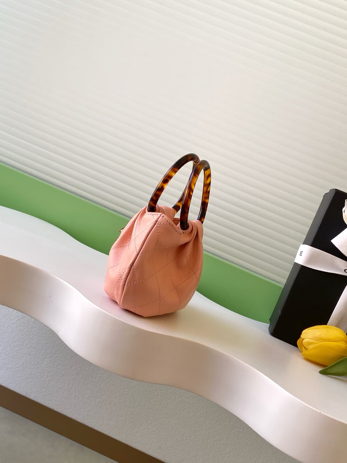 Chanel Mini Hobo Bag Lambskin-Shell Effect Plexi & Gold-Tone Metal Pink AS4981 High