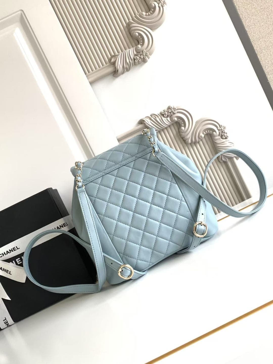 Chanel Medium Quilted Duma Backpack Lambskin AS3618 Blue A