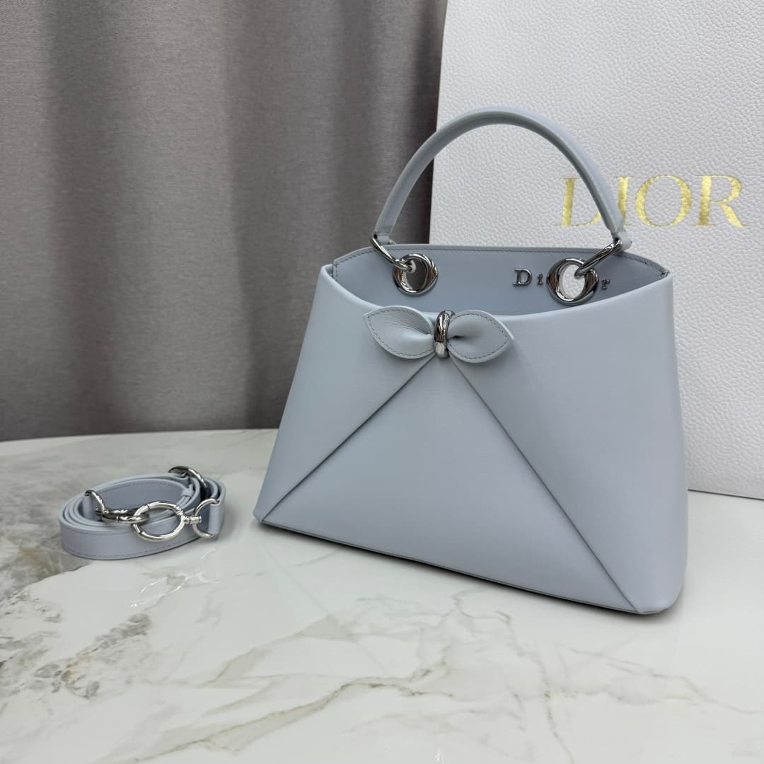 Small Dior Cigale Bag Ice Blue Shiny Supple Calfskin High