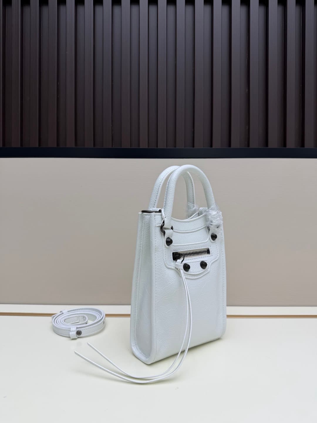 Balenciaga Le City Leather Tote Phone Holder White High