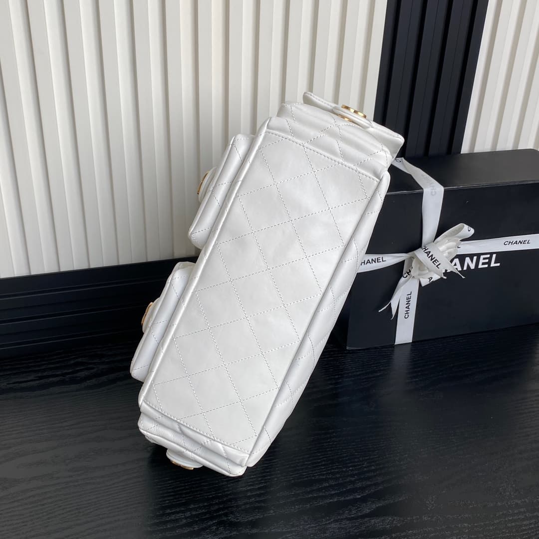 Chanel Trendy Pockets Hobo Bag Lambskin & Gold Metal White AS5302 A