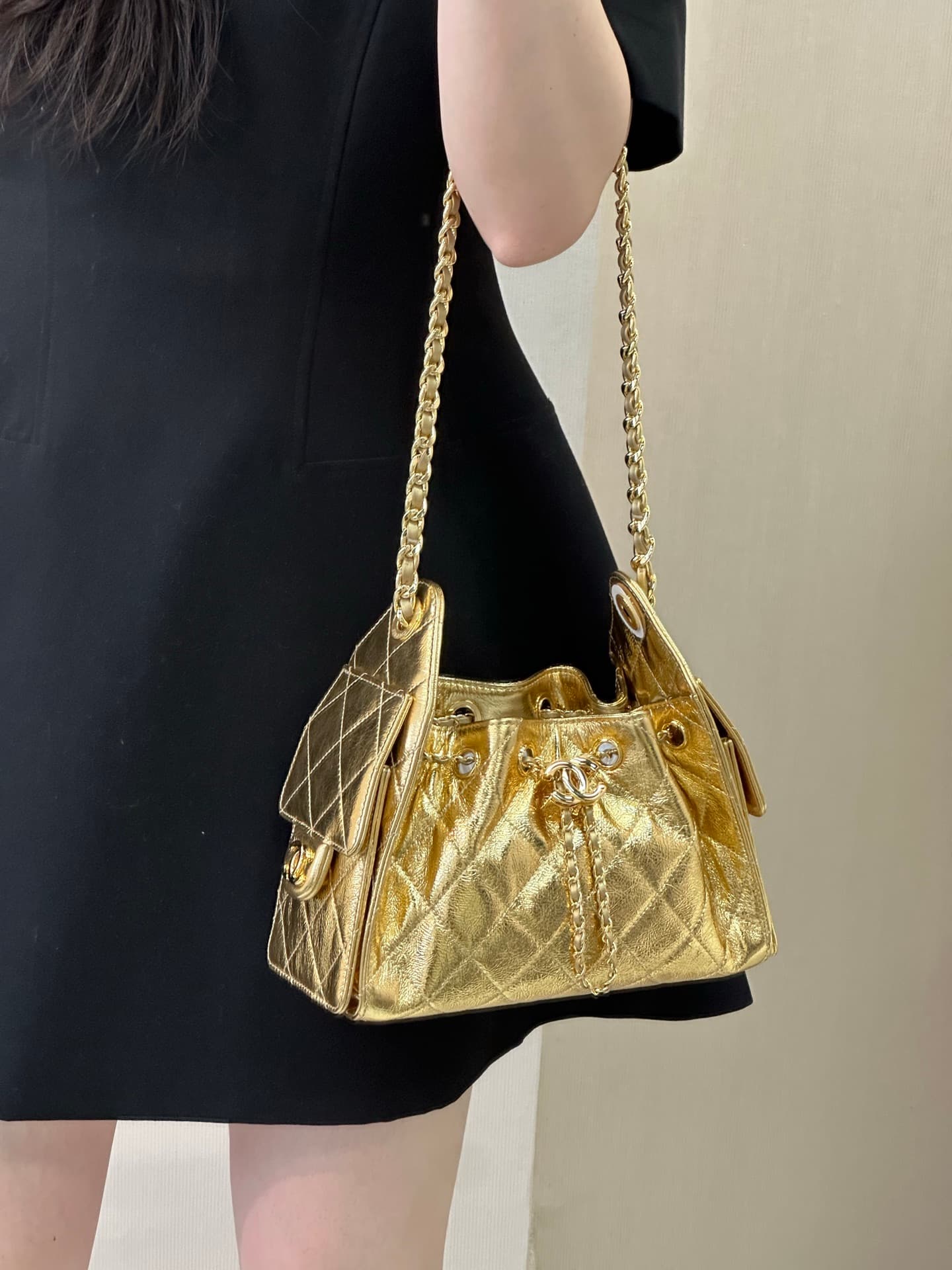 Chanel 25 Mini Hobo handbag AS5631 Metallic Calfskin & Gold-Tone Metal Gold TOP
