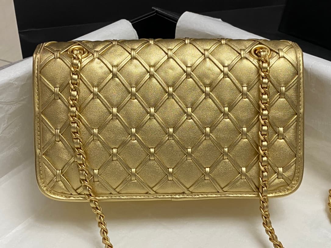 Chanel Small Flap Bag Metallized Braided Calfskin & Gold-Tone Metal  Gold AS4797 High