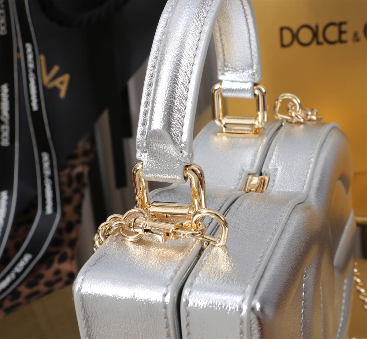 Dolce & Gabbana Silver leather DG Logo handbag high