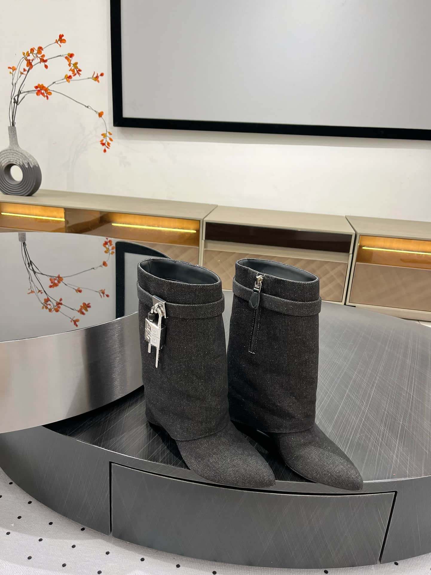 Givenchy Calfskin Shark Lock Ankle Boots Shoes Women