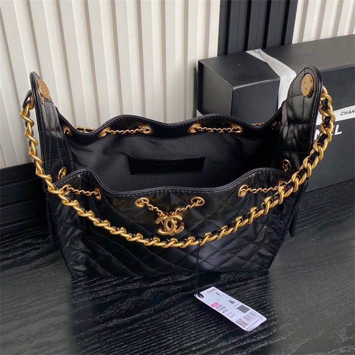 Chanel 25 Small Hobo handbag AS5293 Shiny calfskin & gold-tone metal Black A