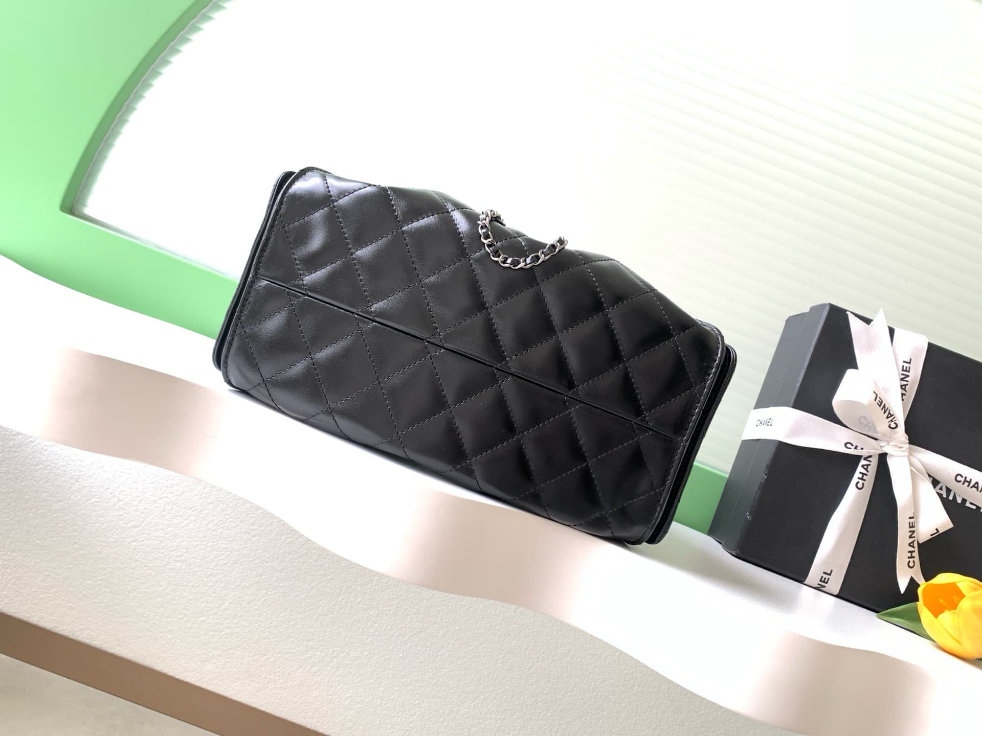 Chanel 25 Small Hobo handbag AS5293 Shiny calfskin&Silver-tone metal Black A