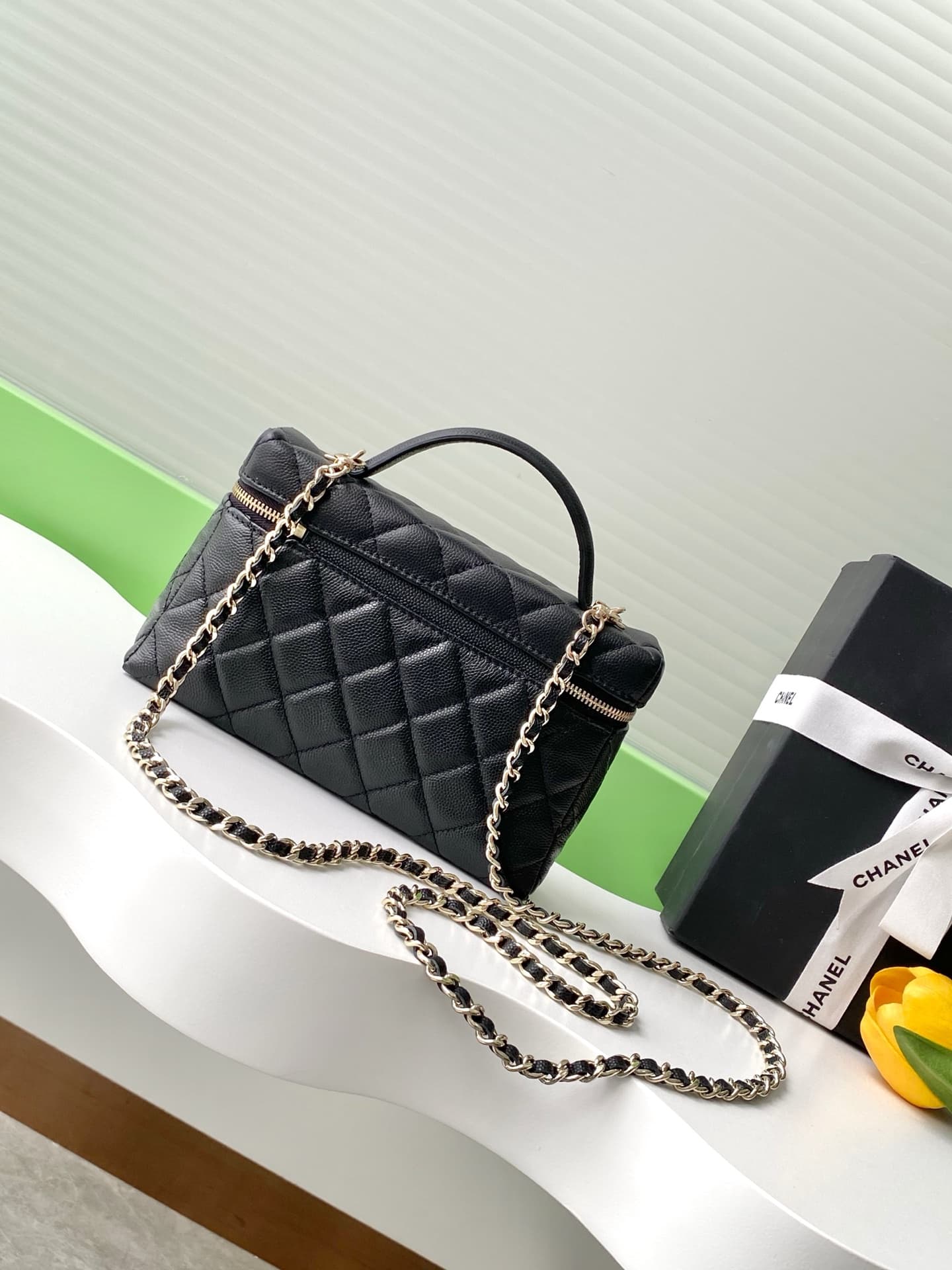 Chanel VANITY WITH CHAIN AP4407 Grained Calfskin & Gold-Tone Metal Black A