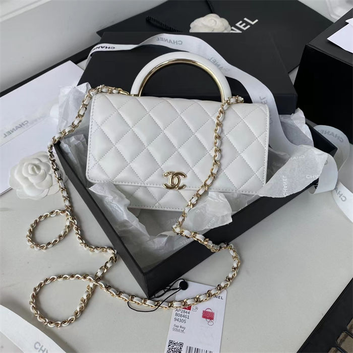 Chanel Wallet on Chain With Handle AP2844 Lambskin & Gold-Tone Metal White A