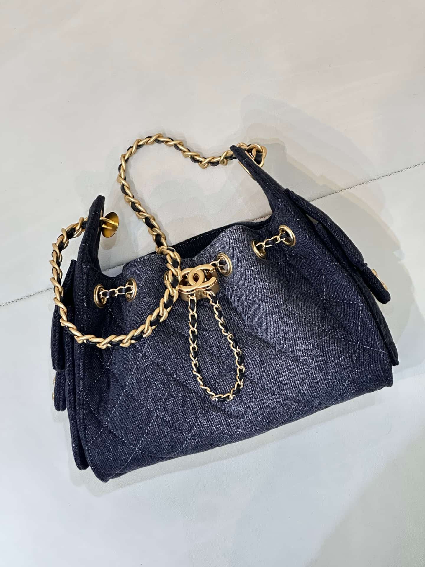 CHANEL 25 Mini Handbag AS5631 Denim &Gold-tone Metal Black TOP